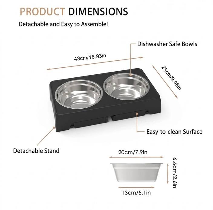 Adjustable Elevated Dog Feeder with Double Stainless Steel Bowls – Raised Food & Water Stand for All Dog Sizes