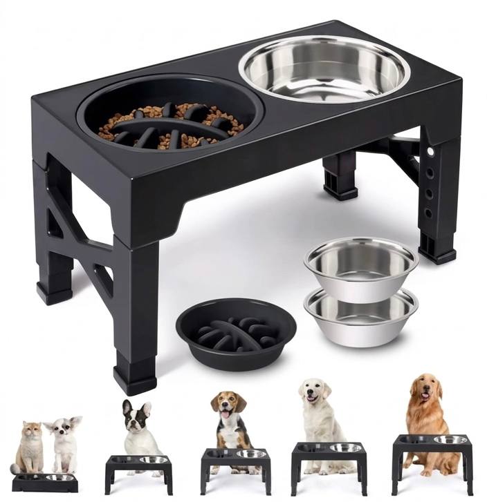 Adjustable Elevated Dog Feeder with Double Stainless Steel Bowls – Raised Food & Water Stand for All Dog Sizes
