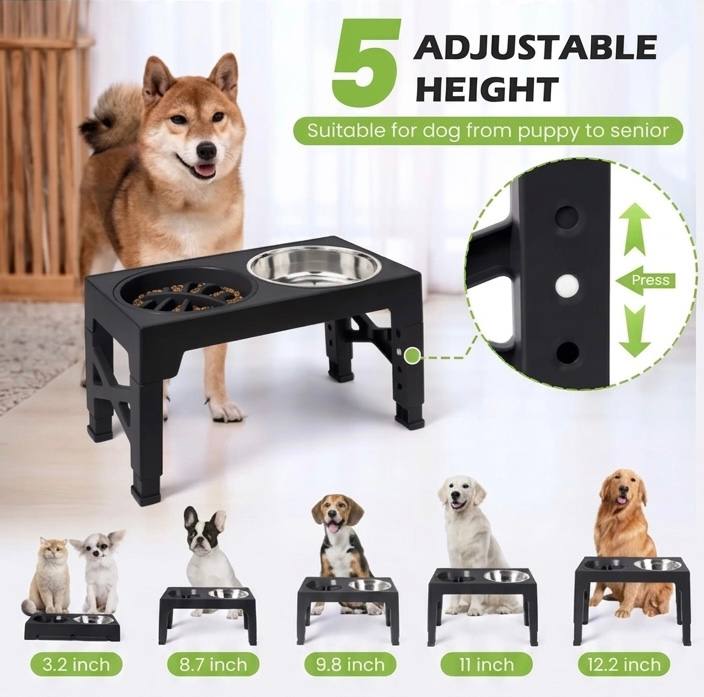 Adjustable Elevated Dog Feeder with Double Stainless Steel Bowls – Raised Food & Water Stand for All Dog Sizes
