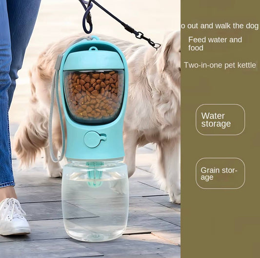 Botella de agua portátil para perro/gato con compartimento para comida y agua