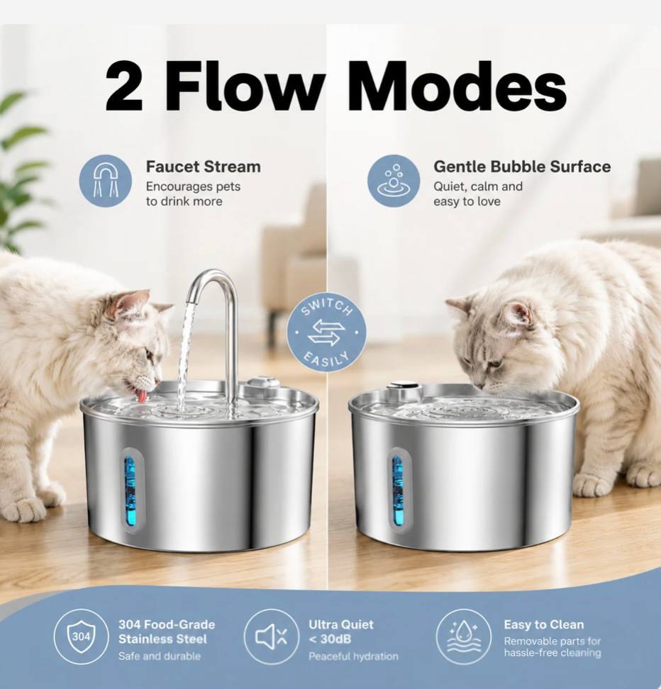 2.2L Stainless Steel Pet Water Fountain