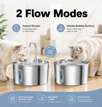 2.2L Stainless Steel Pet Water Fountain