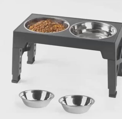 Adjustable Elevated Dog Feeder with Double Stainless Steel Bowls – Raised Food & Water Stand for All Dog Sizes
